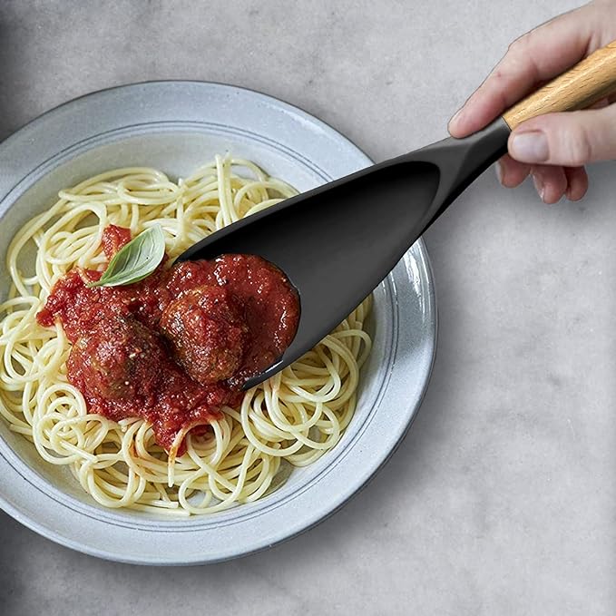 VOVOLY Cooking Spoon for Nonstick Cookingwares, Silicone Spoon Spoon for Mixing, Scoop, and Scrape, Black (13.4''+11.4" Black 2-Pack)