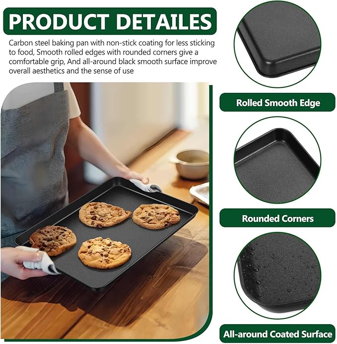 P&P CHEF 12.4 Inch Baking Cookie Sheet Pan, Carbon Steel Oven Tray, Non Stick Bakeware for Cooking Baking Bread Meat Vegetables, Sturdy & Healthy, Easy Clean, 1Pc