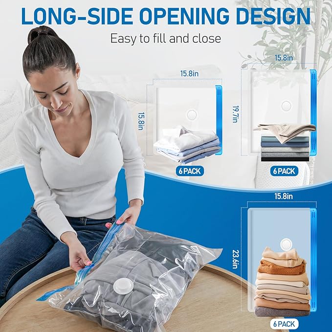 VMstr 18 Pack Vacuum Storage Bags with USB Pump, Vacuum Seal Bags for Clothing Travel, Carry-on Size Space Saver for Clothes and Clothing