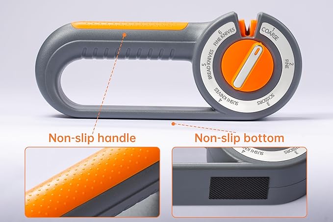 Kitchen Knife Sharpener, 6-in-1 Stage Pocket Knife Sharpeners, Manual Knife Sharpener with Ceramic Rods, Diamond Sand, Tungsten Steel Sheets, Chefs Choice Knife Sharpeners for Kitchen Knives