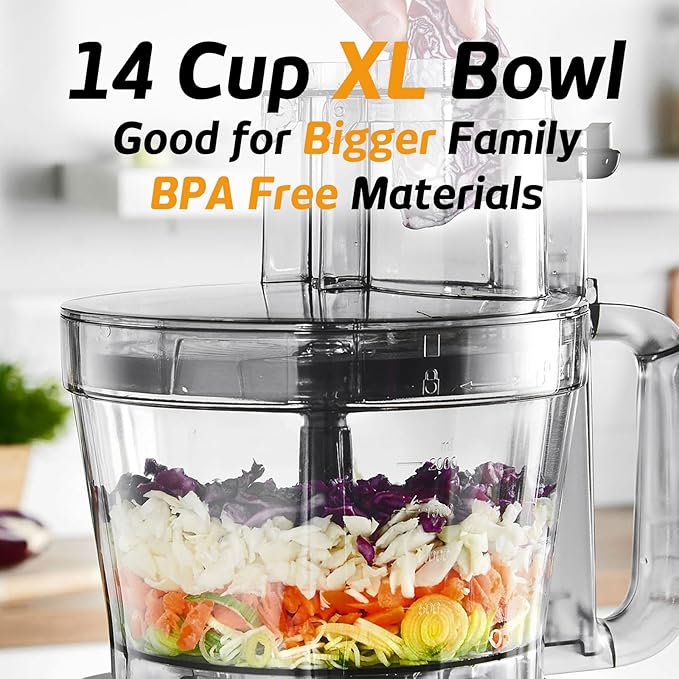14-Cup Aluminum-Diecast Food-Processor - XL Bowl, Large Chute, 800W Motor & Silver Die-Cast Base, Slicing & Shredding, Chopping & Mixing, For Fries, Cheese, Meat & Veggie Prep, For Home Use
