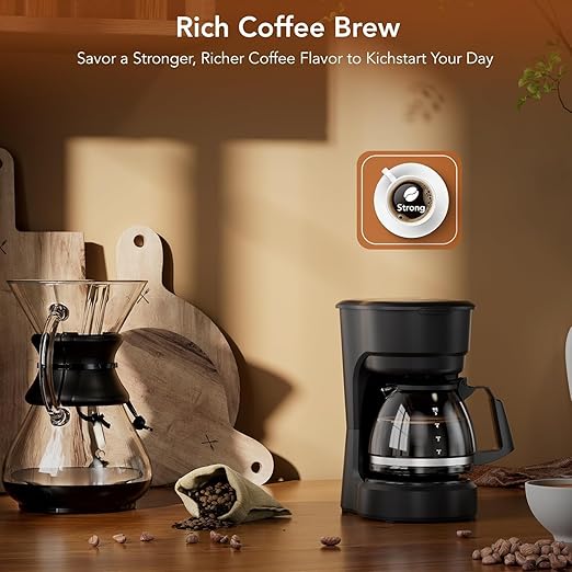 Compact 5-Cup Coffee Maker: Featuring Brew-Pause Technology, a Permanent Filter, and Simple One-Touch Operation. Enjoy Auto Keep-Warm Coffee, Perfect for Home/Office/Outside-Black.