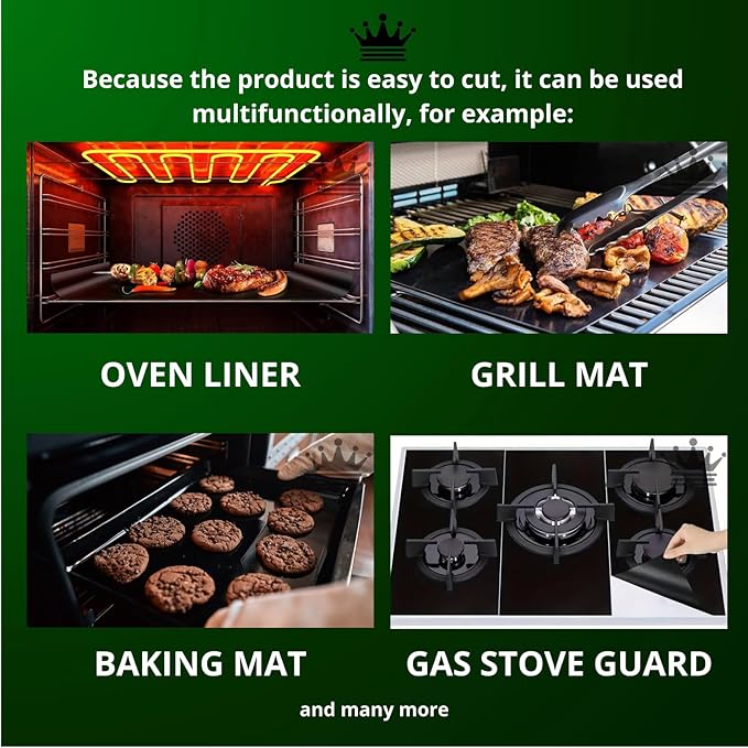 Crown Oven Liners for Bottom of Oven - 3 Pack Silicone BPA & PFOA Free Heavy Duty Heat Resistant Teflon Sheets for Electric, Grills, Baking and Gas Stove Burner