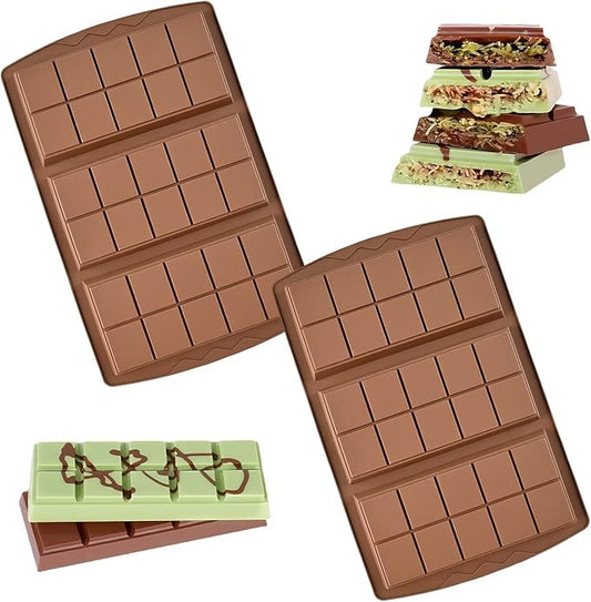 2 Pc Chocolate Bar Mold Set, 10 Snap 4/5 Inch Deep Large Chocolate Mould Silicone Break Apart Thick Silicone Molds for Candy, Dubai Pistachio, Snacks and Desserts