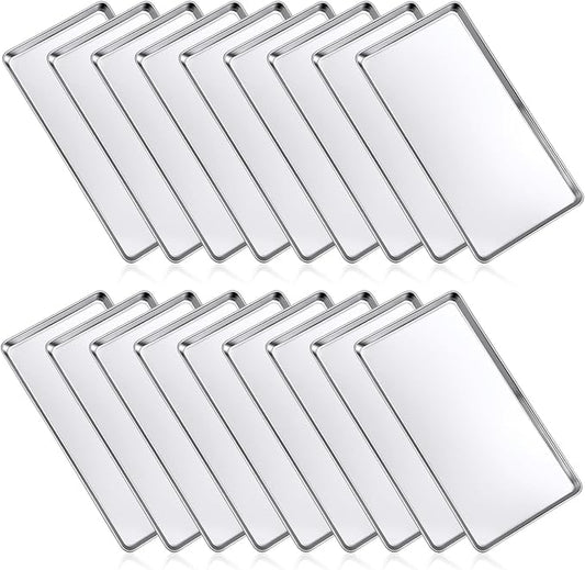 18 Pcs Baking Sheet Pan Set 13.8 × 9.8 × 0.6 Inches Cookie Sheet Large Toaster Oven Pans Stainless Steel Tray Barbecue Grill Pan Rectangle Trays Oven, Non-Stick, Easy Clean