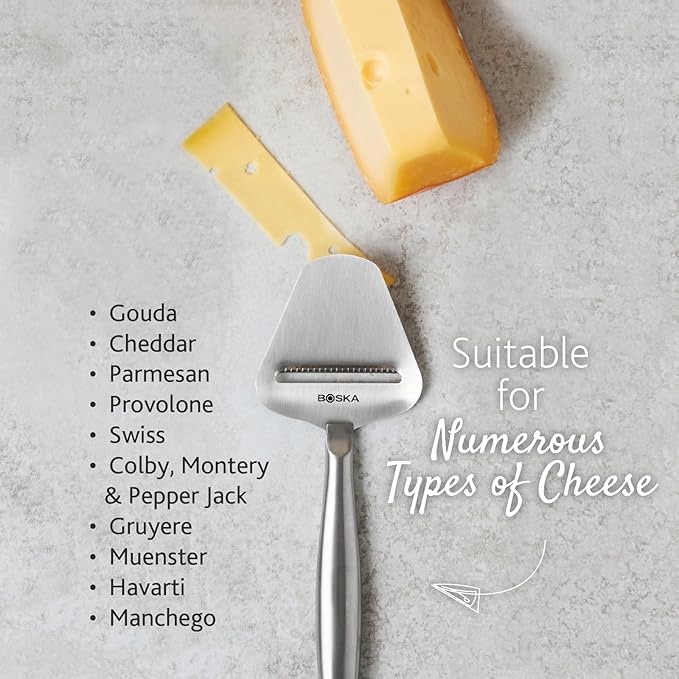 Boska Stainless Steel Cheese Slicer - Copenhagen For All Types of Cheese - Multi-Functional Cheese Slicer - Handheld Slicer - Silver Non-Stick - Dishwasher Safe - For Kitchen Cooking