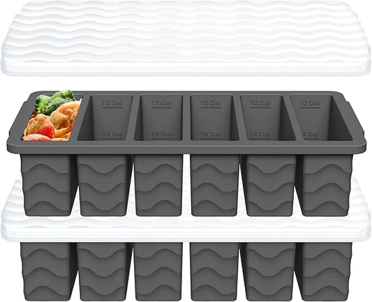 1/2 Cup Silicone Freezer Molds with Lid, 2-Pack Silicone Freezer Trays for Soup, Sauce & Broth – Meal Prep Containers, Large Ice Cube Tray, Oven & Dishwasher Safe
