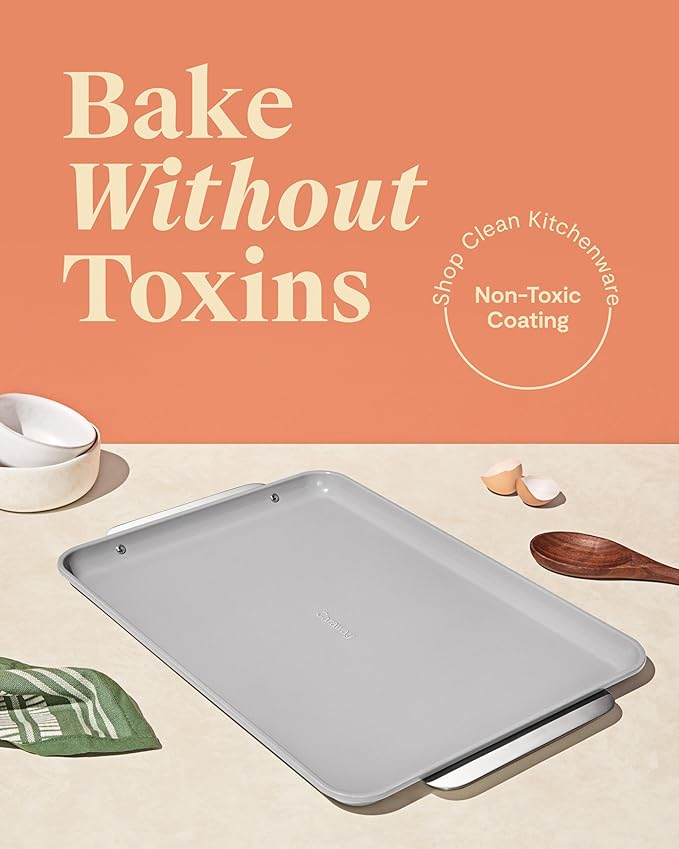 Caraway Non-Stick Ceramic Large Baking Sheet Sheet - Naturally Slick Ceramic Coating - Non-Toxic, PTFE & PFOA Free - Perfect for Baking, Roasting, and More - Large (18" x 13") - Gray