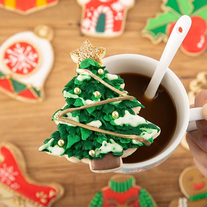 Flycalf Christmas Cookie Cutters Xmas Tree Shapes with Plunger Stamps Holiday PLA Baking Accessories Cutter Molds Gifts Decorative Party 3" Kitchen Cake Supplies