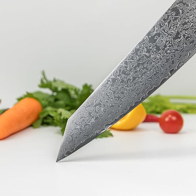 Seido Knives Kiritsuke Damascus Steel Chef Knife Epoxy Resin Stabilized Wood Handle Professional Kitchen Knife VG10 High Carbon Stainless Steel, Night Black