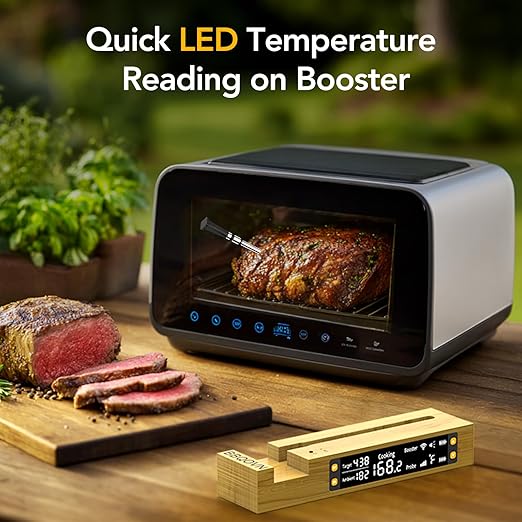WiFi Bluetooth Wireless Meat Thermometer Unlimited Range, Check Temp Anywhere,7 NIST Certified Sensors with Ambient Temp, Monitor for BBQ, Grill, Oven, Smoker, Air Fryer (Black)