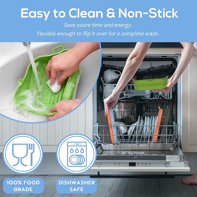 Silicone Air Fryer Liners - Square Reusable Airfryer Basket - Easy to Clean Air Fryers Silicone Pot for 5.8 to 8 Qt Air Fryer Baking Tray Oven Accessories, 8.5 Inch Large