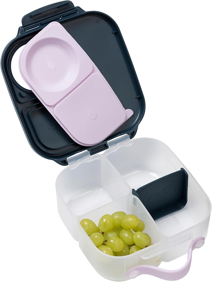 b.box Mini Lunch Box, Bento Box for Kids, Snack Container with 2 Leak Proof Compartments, Reusable Snack Containers with Lids, Kids Lunch Boxes Ages 3+, BPA Free, 4 1/4 Cup Capacity (Indigo Rose)