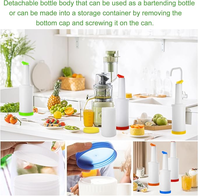 6Pack Fruit Juice and Liquor Pour Bottles, Colorful Juice Pouring Bottle Containers, Plastic Juice Pour Bottles for Liquor Juice, Plastic Juice Dispensers for Home Party Bar Kitchen Supplies