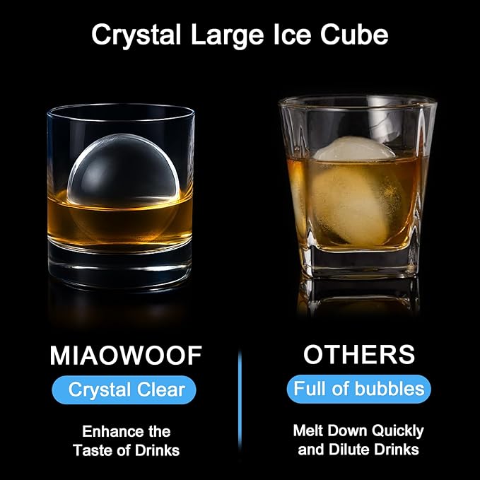 Clear Ice Cube Maker, 2.5 Inch Stainless Steel Crystal Large Clear Ice Ball Maker, Silicone Ice Cube Mold for Cocktails, Drinks & Bourbon, Whiskey Gifts for Men (1 Pack)