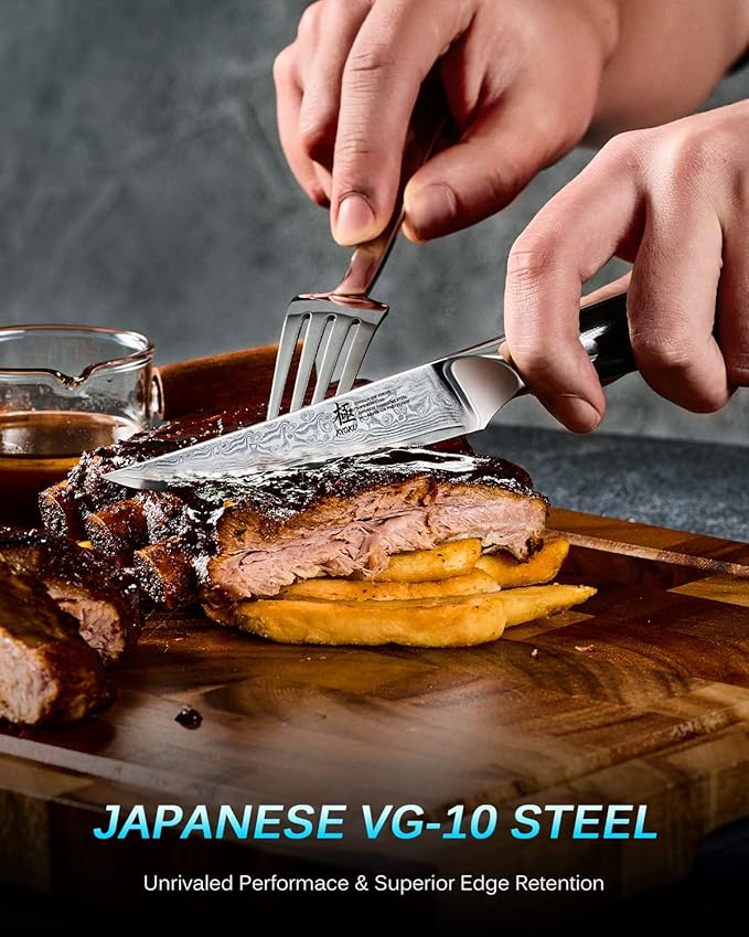 KYOKU Gin Series Steak Knife Set of 4, 4.5" Steak Knives, Japanese VG10 Damascus Stainless Steel Kitchen Knife Set with Silver Ion Blades G10 Handles Mosaic Pins, Cutlery Set w/Sheaths & Case