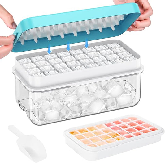 Ice Cube Tray with Lid and Bin, 32 pcs Ice Cubes Molds, Ice Trays for Freezer, Ice Cube Tray Mold, with 1 tray, Ice Freezer Container, Spill-Resistant Removable Lid & Ice Scoop, for Whiskey,Cocktail