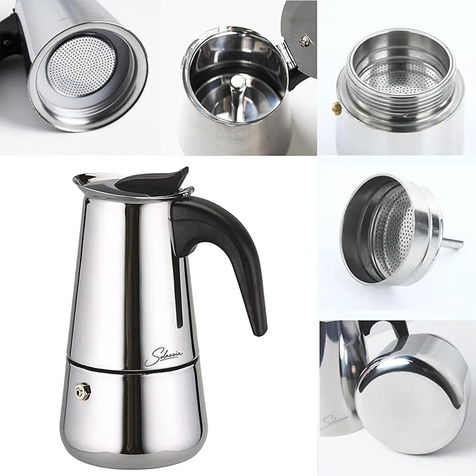 Coffee Maker 9 Cup Moka Pot Stainless Steel Percolator coffee pot Espresso Maker, Compatible with Gas, Electric, Ceramic, and Induction stovetops(15 fl oz/450 ml)