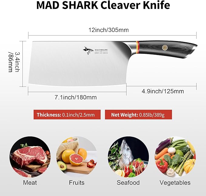 MAD SHARK 7 inch Kitchen Knife, Professional Sharp Vegetable Cleaver, German Military Grade Composite Steel with Ergonomic Handle, Chef Knife for Home, Kitchen & Restaurant Cooking Cutting Chopping