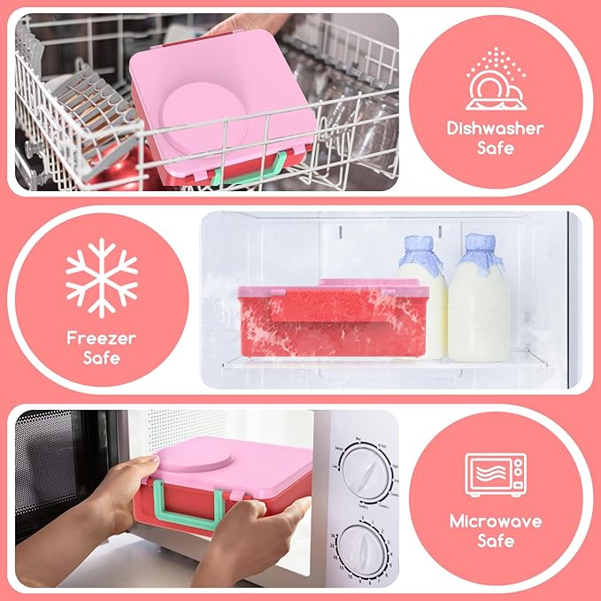 Bento Box for Kids - Leak-Proof Bento Lunch Box with Insulated Thermos Food Jar - 4 Compartments, 1 Removable Divider, 1Spoon, 1 Fork - Dishwasher Safe, BPA-Free (Pink)