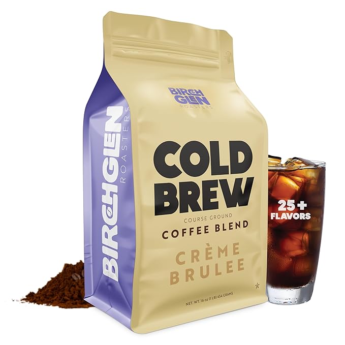 Birch Glen Roasters Cold Brew Coffee | Flavored Coarse Ground Coffee | Medium Roast | Artisanal Roasting | 100% Arabica |1 LB Bag | Crème Brûlée