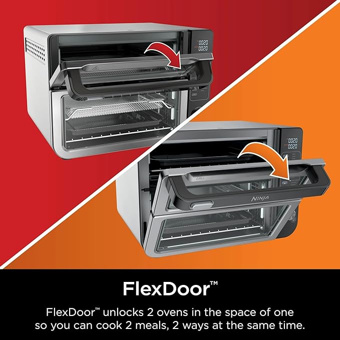Ninja 10-in-1 Multi-Cooker Double Oven with FlexDoor, FlavorSeal & Smart Finish – Rapid Top Convection, Air Fry Bottom, Bake, Toast, Pizza & More – Stainless Steel, DCT400