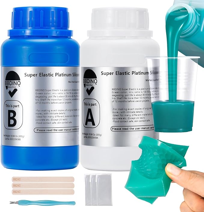 BBDINO Silicone Mold Making Kit, Super Elastic Liquid Silicon for Mold Making, N.W. 21.2 oz, 1:1 by Volume, Jade Green, Ideal for Casting Silicone Molds for Resin/Plaster/Wax/Jewelry etc.