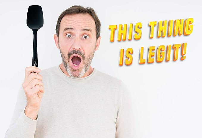 Silicone Spoon Spatula - 600ºF Heat-Resistant Non-Stick Rubber Spoonula | Use as Silicone Kitchen Scraper Utensil - Baking and Cooking Strong Stainless Steel Core | UpGood Kitchen Utensils, (Black)