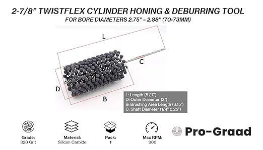 TwistFlex 2-7/8” 320 Silicon Carbide Cylinder Hone 71-73mm, Bores 2.75”-2.87” for KTM300XC-W Six Days 2014-18, KTM300XC-W E-Start 2003-18, CBR900RR 1996-99, KTM300MXC 1993-2005, KTM300EXC 1990-2005