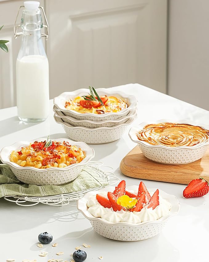 getstar Ceramic Mini Pie Pan Set of 6, Small Pie Dish for Baking, Non-Stick, Oven & Dishwasher Safe, Quiche Baking Dish, Pie Plate, Deep Dish Pie Pan (Dots)