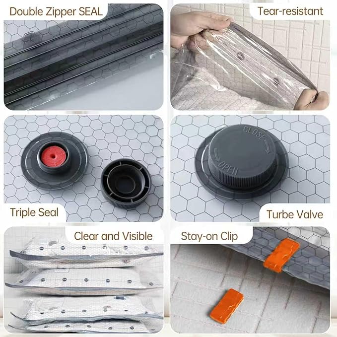 Vacuum Bags for Travel with Wireless Rechargeable Pump, 12 Pack Carry-on Size Compression Packing Seal Bags for Luggage and Suitcase, Space Saver Vacuum Storage Bags for Clothes and Clothing Travel ﻿