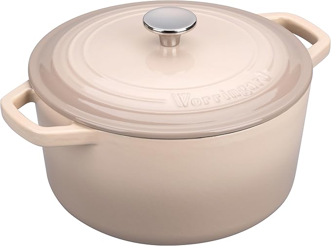 Enameled Cast Iron Dutch Oven Pot with Lid, for Bread Baking, Round Bread Oven- include Sourdough Bread Baking Supplies Set, 4.5QT, Latte