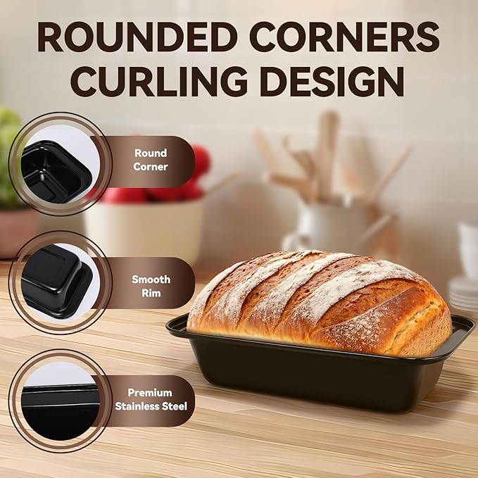 Yoehka 6 Pack Bread Pan Set, Non-Stick 8×4 Loaf Pans for Baking Homemade Bread, Sourdough, Brownies, Cake, Carbon Steel, Rectangle Baking Pans (Black)