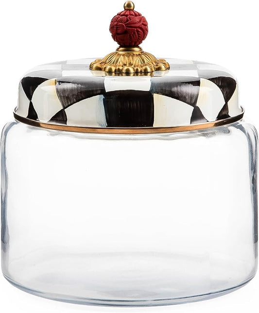 MACKENZIE-CHILDS Courtly Check Kitchen Canister, Decorative Black-and-White Glass Storage Jar with Lid, Medium