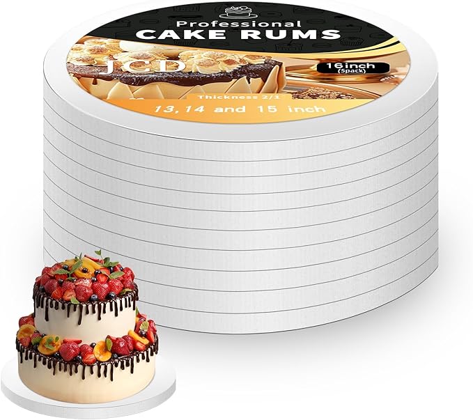 16 Inches White Round Sturdy Cake Board Drums for Displaying Cakes,1/2" Thick Decorating Supplies White 5-Pack Sturdy Corrugated Cardboard Base for Multi-Layer Cakes, Base para Pastel (16inch/5pcs)