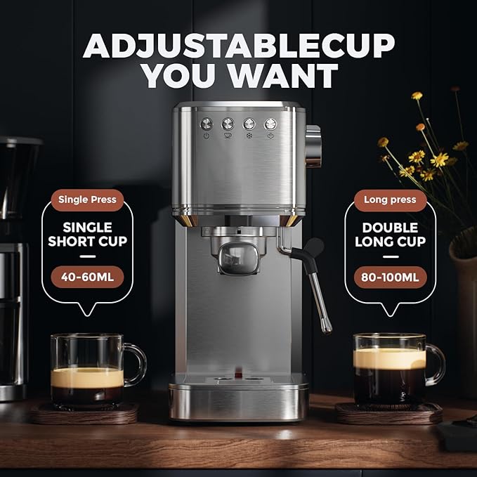 Espresso Machine with Rapid Cold Brew, Hot & Iced Coffee Machine, Espresso Maker with Milk Frother Steam Wand, One Touch Control with 41oz Water Tank for Latte, Cappuccino, Gift