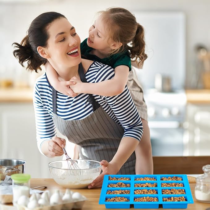 3 PCS Granola Bar Mold, 12 Cavity Rectangle Silicone Bar Mold for Baking Chocolate/Candy/Protein/Energy Bar, Caramel, Truffle, Brownie, Cheesecake, Ganache, Butter