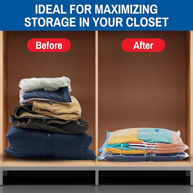5 Pack Medium Vacuum Storage Bags for Comforters, Blankets & Clothes – Vacuum Sealed Compression Bags with Hand Pump – Space Saver Storage Bags for Bedding, Moving, Travel & Organization
