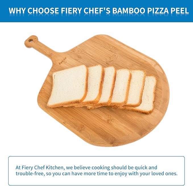 12” Bamboo Pizza Peel - Lightweight Smooth Wooden Pizza Paddle and Pizza Cutting Board with 8 Slice Grooves, Outdoor Pizza Oven Accessories, 17.3 Inch x 12.2 Inch