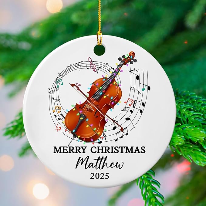 Personalized Text Year Name Cello Player Ceramic Ornament, Customized Keepsake Xmas Ornament Gift for Women Men Cellist Daughter Son Husband Wife, Unique Cello Musical Instrument Ceramic Ornaments