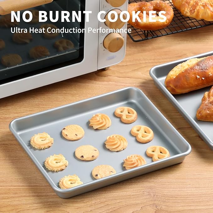 3-Piece Nonstick Baking Pans Set of 3 - Nonstick Rectangle Sheet Cake Pans, 13/11/9 Inch Metal Oven Tray for Cooking Jellyroll, Stackable Bakeware Set
