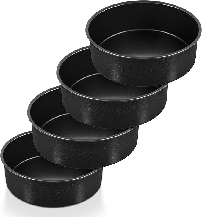 P&P CHEF Non-stick Cake Pan Set of 4, 6 Inch Round Baking Cake Pans Tins for Tier Smash Cakes, Non-Toxic & Solid, Stainless Steel Core & Leak-Proof, 4Pcs