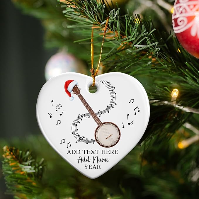 Personalized Banjo Musical Instrument Ceramic Ornaments, Customized Banjo Christmas Ornament with Text Name Year, 2025 Christmas Ornament Gift for Musician/Teacher/Student, Banjoist Keepsake
