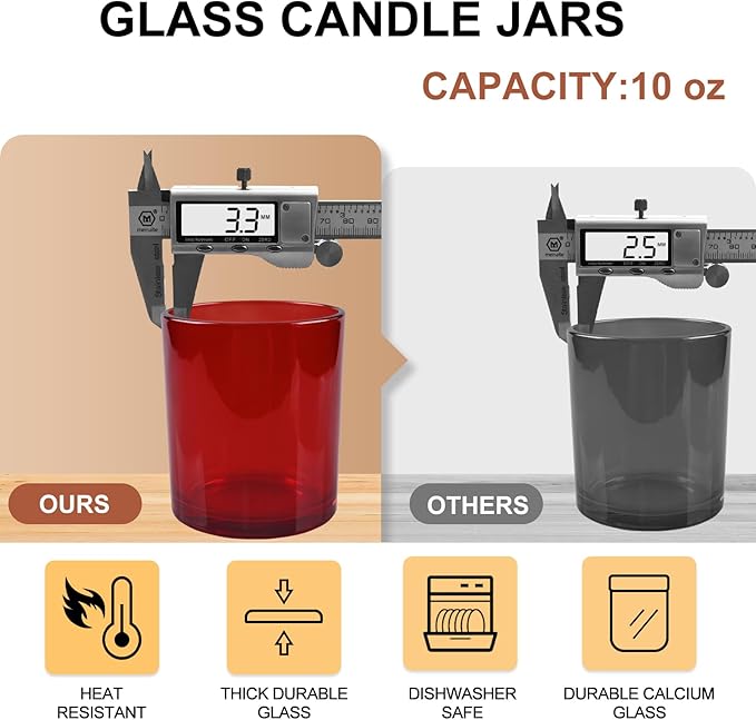 10 OZ Thick Candle Jars for Making Candles 15 Pcs, Empty Jars with Wood Lids for Candle Making, Sample Container, Red