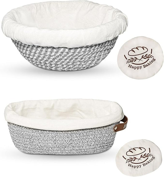 Sourdough Bread Baking Supplies - 9" Round & 10" Oval Banneton Bread Proofing Baskets with Washable Liners and Covers for Artisan Homemade Bread