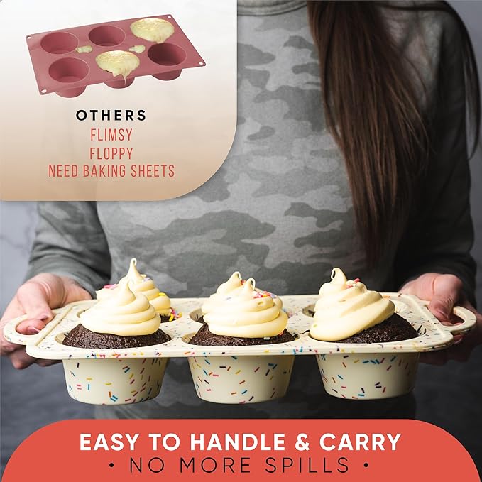 Confetti Silicone Jumbo Muffin Pan 6 Cup–Non-Stick Cupcake Pans for Baking, Heavy-Duty Large Silicone Muffin Pans for Baking, BPA-Free, Easy-Release, Oven & Dishwasher Safe