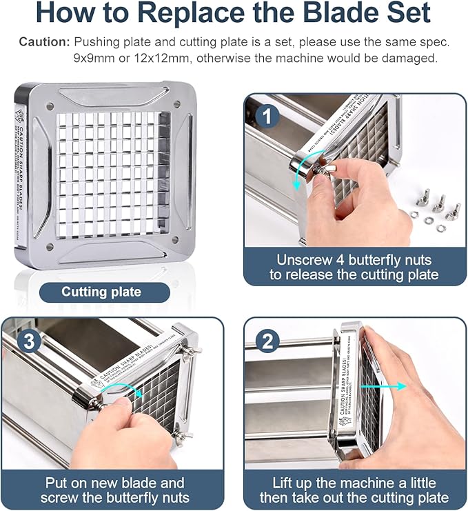 French Fry Cutter, Sopito Professional Potato Cutter Stainless Steel with 1/2-Inch and 3/8-Inch Blade Great for Potatoes Carrots Cucumbers