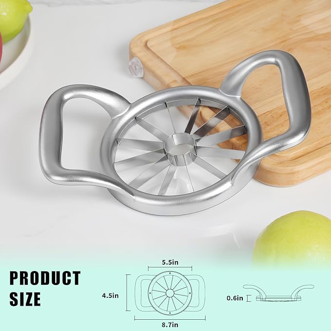 LIIGEMI 5.5 Inch Extra Large Apple Slicer,12-Slice Thin Apple Slicer and Corer,Cutter, Divider, Wedger for Fruits and Vegetables，Gifts for Mom，Sharp and Sturdy，Easy to Use（Silver）