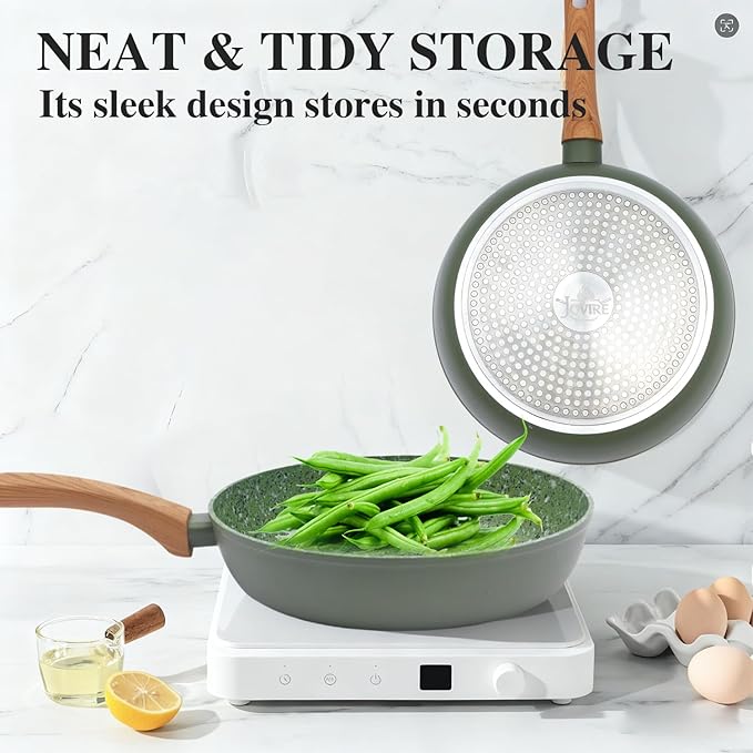 8.5 Inch Nonstick Frying Pan Skillet, 4mm Thick Aluminum Cookware with PFOA-Free Non-Toxic Coating, Induction Compatible, Dishwasher Safe, Bakelite Handle for Eggs & Pancakes, Green