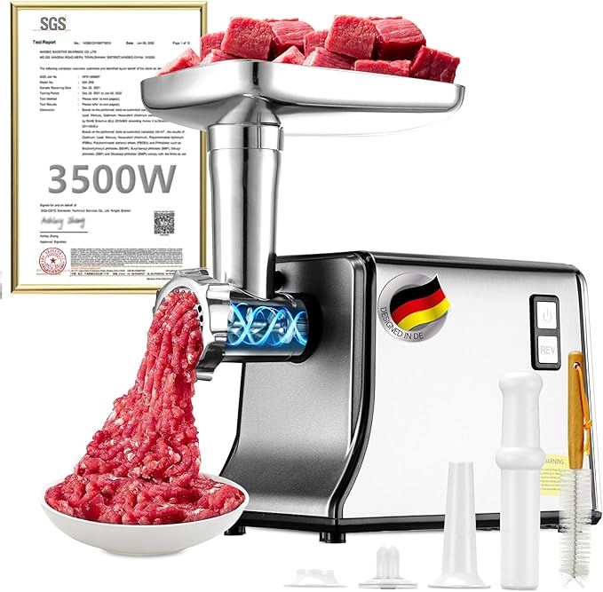 5.0 Upgrade Electric Meat Grinder【NO.1 Germany 3500W Super Motor】【SGS Certified SUS304 Blade & Plate】3-Second Fast Meat Grinding, Perfect For Meat Grinders For Home Use (GRAY)